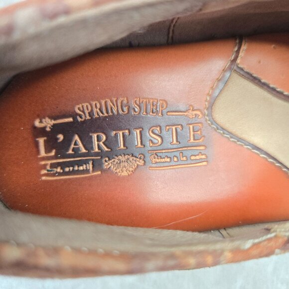 L'artiste Spring Step Clogs Brown Leather Snake Print Slip On Platform Work Shoe - Picture 11 of 12